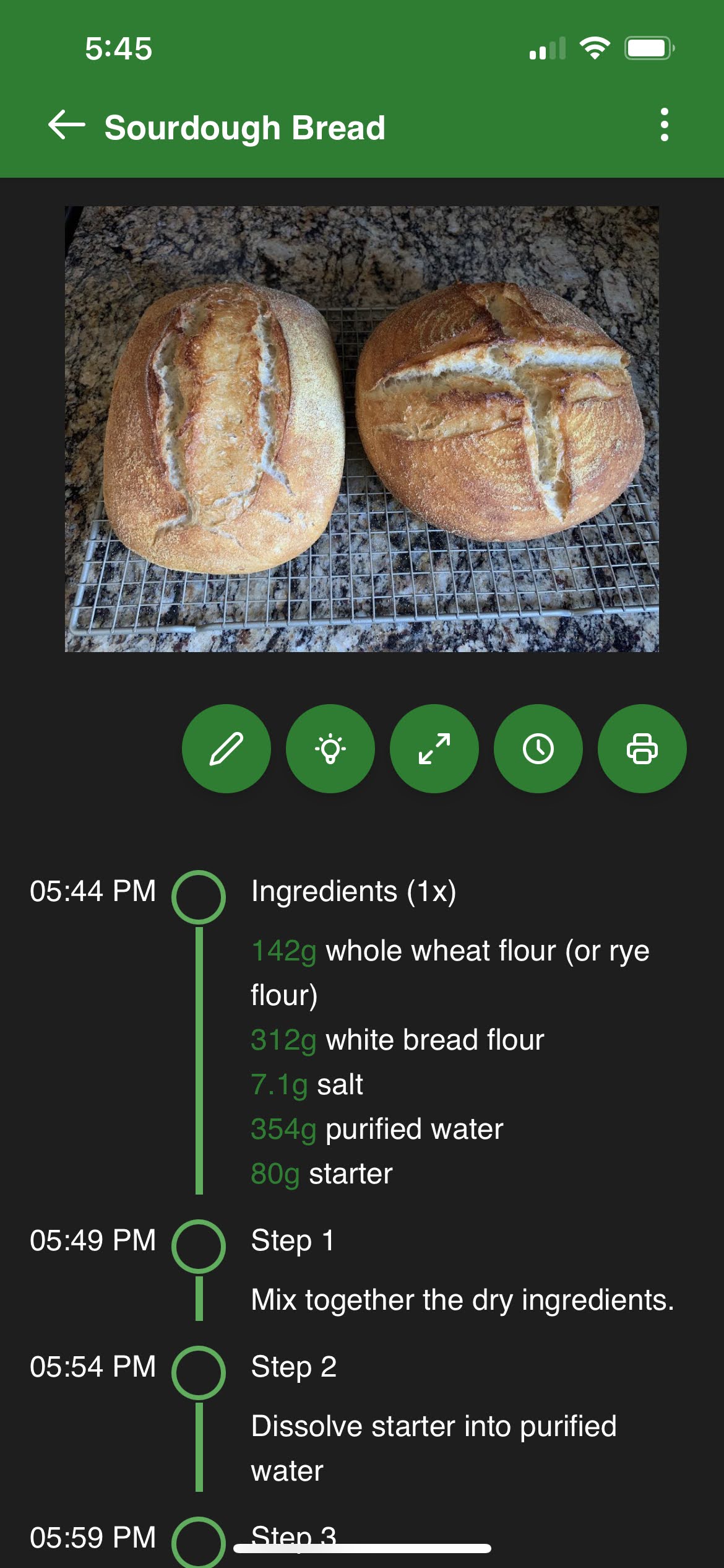 iOS recipe display with multiplier 1x