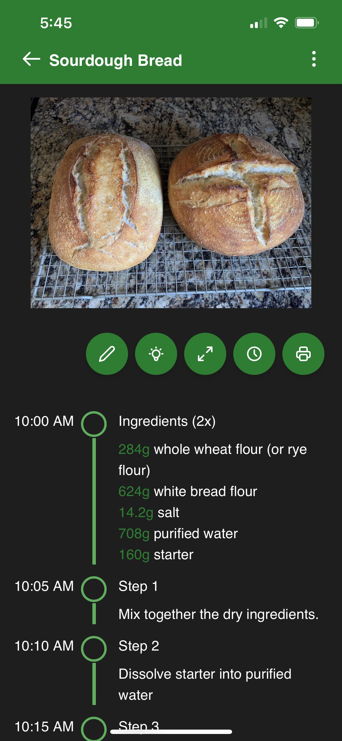 iOS recipe display after new start time selection