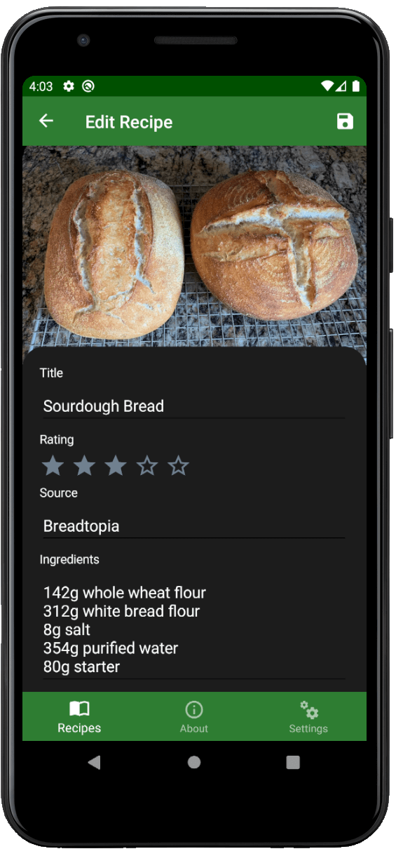 Android add new recipe