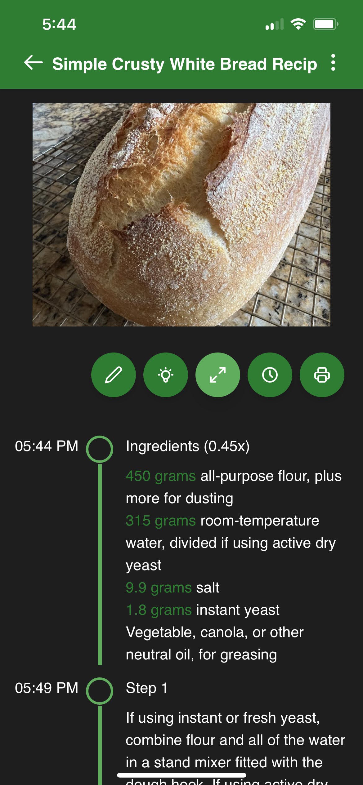 iOS recipe display