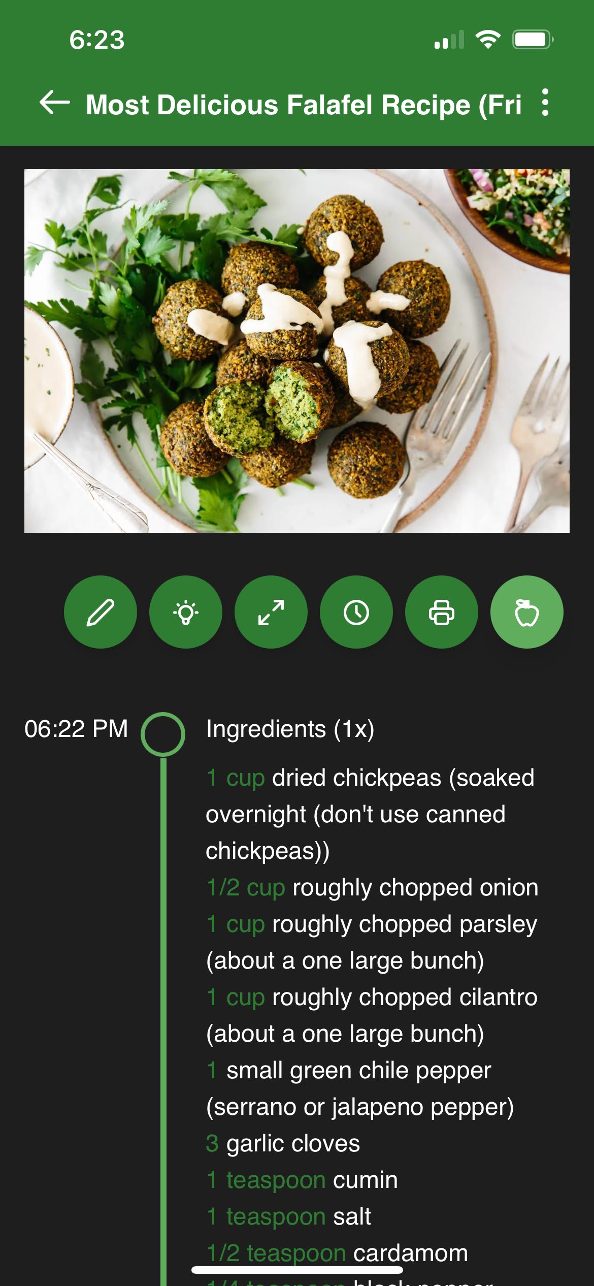 iOS recipe display with nutrition