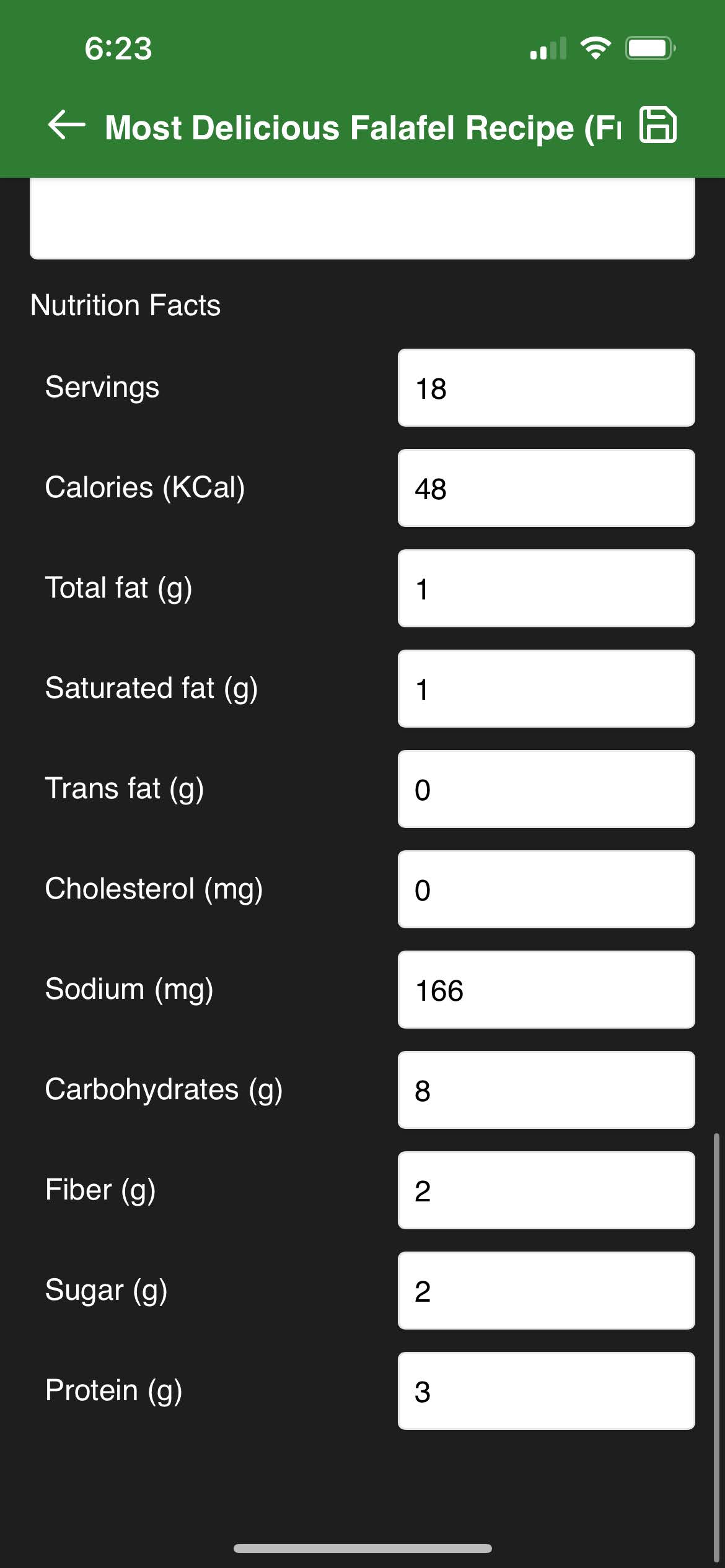 iOS edit nutrition label