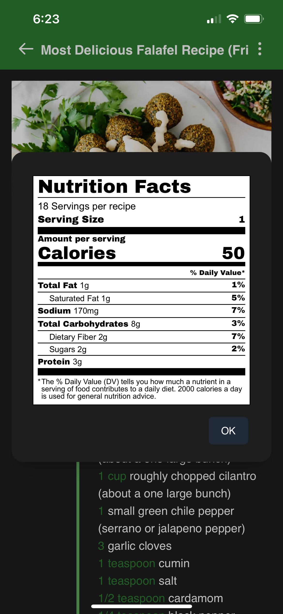 iOS nutrition label