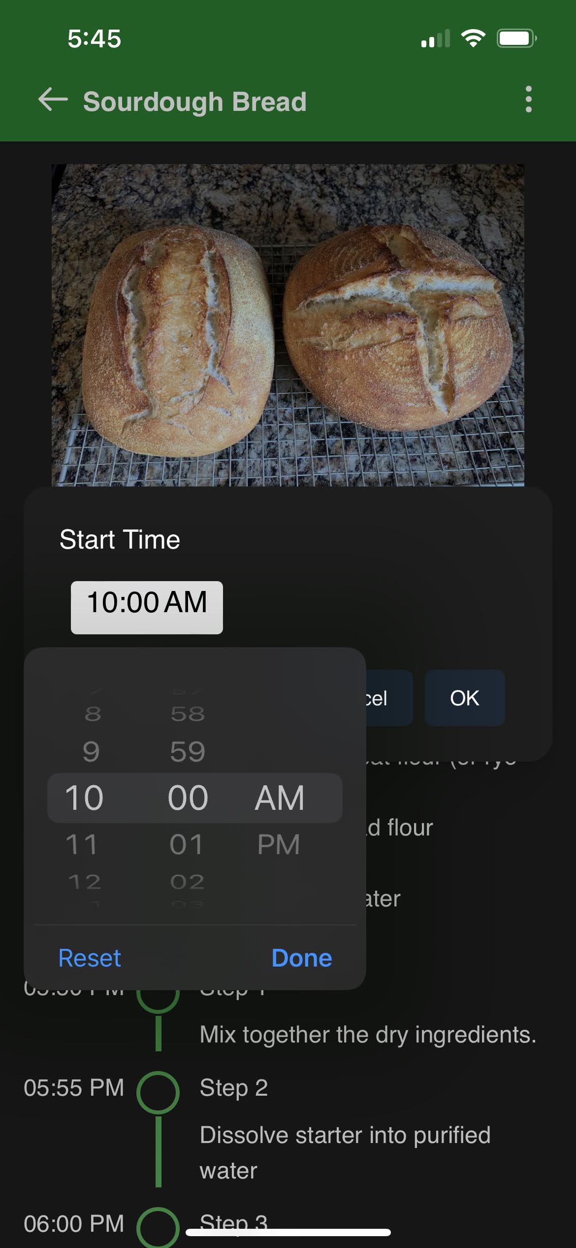 iOS start time selection popup